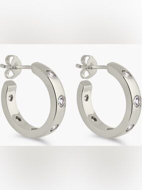 14K Gold Plated Flat Hoops with Zirconia Inlay 💦 Waterproof 💦